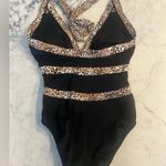 Venus Swim Black Leopard Print One Piece Halter Swimsuit Bathing Suit Size 4 Photo 1