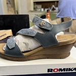 Romika Strappy Sandals Womens Size 10 Blue Leather Wedge Heel Comfort Slingback! Photo 0
