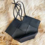 Black Faux Leather Lattice Woven Statement Should Bag Purse Photo 2