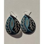 Vintage Women’s Leaf Shell Detail Earrings Dangle Drop Blue Silver Boho Western Photo 2