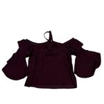 Loft  Ruffle Off Shoulder Halter Blouse Size XL Burgundy Mediterranean Feminine  Photo 4