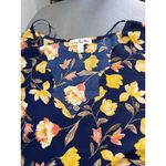 Nine Britton Navy Floral Scalloped V-Neck Blouse Size M Photo 4