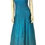 Vintage Alyce Designs 80s Strapless Beaded Blue Prom Evening Gown scarf size 8 Photo 0