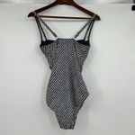 LL Bean Navy Blue & White geometric print square neck swimsuit SPF 50 size 12 Photo 3