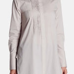 Vince Knife Pleats Poplin Blouse Taupe Beige Tuxedo Style Tunic Top Womens sz. S Photo 0