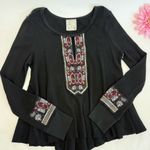 Free People X Marion Embroidered Thermal Waffle Knit Long Sleeve Cuff Top Black Photo 5