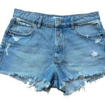 ZARA  Frayed High Rise Denim Shorts Medium Wash Button Fly Women's SZ 8 #2095 Photo 0