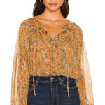 Warm NY Cotton Floral Print Long Sleeve Boho Peasant Blouse Top Size S Orange Photo 0