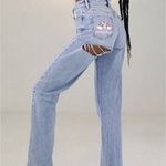 Playboy New 23 000 Light Blue Back Slash 90’s Boyfriend Jeans By PacSun Rainbow Photo 4