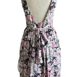 Vintage 90s Eileen West Dark Floral Roses Backless Midi Cotton Dress Size Medium Black Photo 2