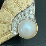 Park Lane Vintage  Brushed Gold-tone Rhinestones Faux Pearl Fan Earrings 16.1g Photo 3