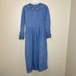 Women's Vintage Dress Denim Floral Embroidered Cottage Peter Pan Collar Western Blue Size 6 Photo 8