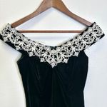 Jessica McClintock Gunne Sax Lace Trim Velvet V-Neck Dress Green Size 3/4 Photo 2