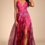 Lulus NWT  Romance That Wows Magenta Floral Print Organza Maxi Dress Prom Sz XS Photo 0