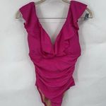 J. Crew Ruched Ruffle One Piece Swimsuit women 6 Pink Fuchsia Resortwear NEW Photo 0
