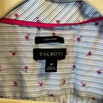 Talbots  Top Sleeveless Button Up Blue Black & White Stripes w/ Pink Palms 18 EUC Photo 1