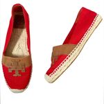 Tory Burch Jamie Woven Canvas Espadrille Red Canyon Tan Logo Flats 10 Photo 0
