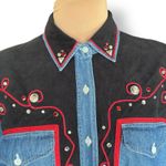 Vintage 80s Rhinestone Western Chambray Denim Shirt Medium Cowgirl Rodeo Glam Blue Photo 2
