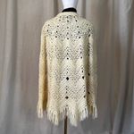 Vintage Ivory Hand Crocheted Fringe Cape Poncho Open Knit Boho 70s Style Size undefined Photo 3