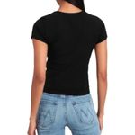 ATM Black Ruched Short Sleeve Top Criss Cross Front T Shirt Basic Tee Designer Photo 5