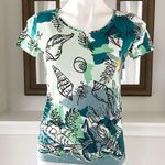 Ann Taylor  Crew Neck Top Cotton Marine Green Multi Short Sleeve Size S NEW Photo 0