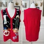 Vintage OHI Christmas Appliqué Embroidered Button Front Sweater Vest S Red Photo 1