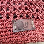 VTG Market Tote Woven Jute Leather Handle Straw Sisal Shoulder Bag, Handmade Red Photo 4