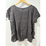 Flax  Large Blouse Shirt‎ Black Linen Short Sleeve Classic Crewneck Tee W Photo 2
