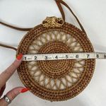 Wicker Crossbody Bag Natural Rattan Round With Canvas Lining Leather Strap Photo 8