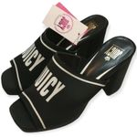 Juicy Couture Y2K Block Heel Logo Sandals J-Girly Black White – Size 9.5 Photo 1
