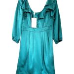 Tibi emerald green hammered satin 100% silk dress ruffled neckline size 8 New Photo 0