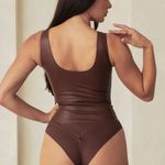 NWT PINSY Vegan Leather High Neck Shapewear Bodysuit Brown Leather Size XL Photo 1