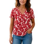 Tory Burch Katie Red and White Floral V-Neck Blouse 6 Photo 0