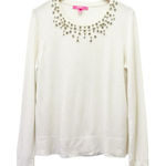 Lilly Pulitzer Coconut Odetta Sweater Wool Blend Rhinestone Neckline Size Large Photo 0