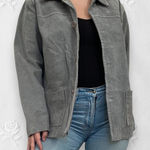 Denim&Co Vintage Light Gray Accent Stitching Suede Tailored Leather Jacket XL Photo 0