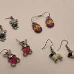 Lot Of 4 Costume Earrings Pierced Dangle / Drop Easter Egg, Rabbit, Pug, Koala Photo 0