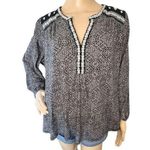 Lucky Brand Geometric Patterned Long Sleeve V-Neck Loose Fit Blouse Photo 0