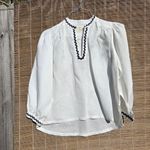 Trovata Birds of Paradis Bailey Long Sleeve White Blouse Top with Blue Ric Rac S Photo 4