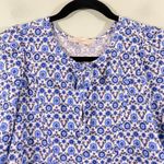 Loft Women Blue Mediterranean Print Short Puff Sleeve Blouse Size S Photo 1