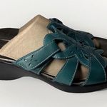Clarks Bendable Women Sandals Wedge Slip On Floral Strappy Leather 9.5 Teal Blue Photo 1