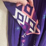 Sahalie Medium Purple Embroidered Sweater Pleated Hippie Boho Cotton Knit Dress Photo 9
