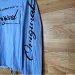 On Fire Size XL Cropped Blue Crewneck Long Sleeved Top with Black Writing Photo 3
