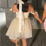 Oh Polly Off Shoulder Tulle Skirt Mini Dress in Ivory Photo 6