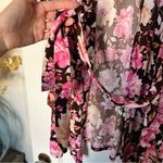 Laura Ashley  Pink Brown Floral Intimates Sleep Lounge Robe with Sleep Shorts M Photo 2