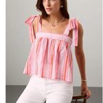 SZ Blockprints Emma Tank Pink Striped Tie Strap Swing Flowy Cotton Top Size M Size M Photo 0