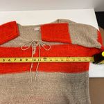 Loft  Orange Beige Stripe Women's Sweater Open Weave lace up Neck Women’s Medium Photo 4