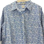 LL Bean Blue Paisley Wrinkle Free Pinpoint Oxford Long Sleeve Button Shirt LARGE Photo 3