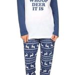 Tipsy Elves Women's Whoop Deer It Is Pajama Set in Blue, Size XL Photo 0