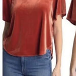 Madewell  Style # K4376 Burnt Orange Velvet Butterfly Top Shirt Shortsleeve Small Photo 0