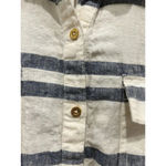 Ellen Tracy  Button Popover Blouse Womens  100% Linen Blue White‎ Striped Large Photo 1